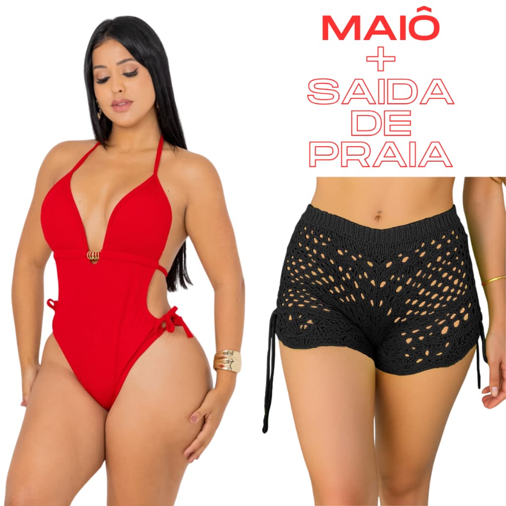 Maiô praia  + Shorts saída de praia feminino moda primavera verão