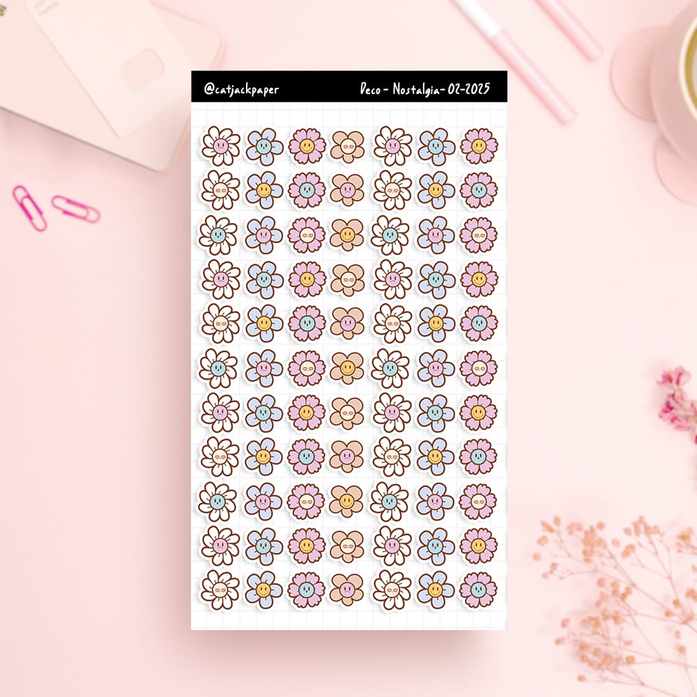 Cartelas Adesivas Florzinhas & Humor estilo Vintage Nostalgia - Cadernos- diarios- bullet journal
