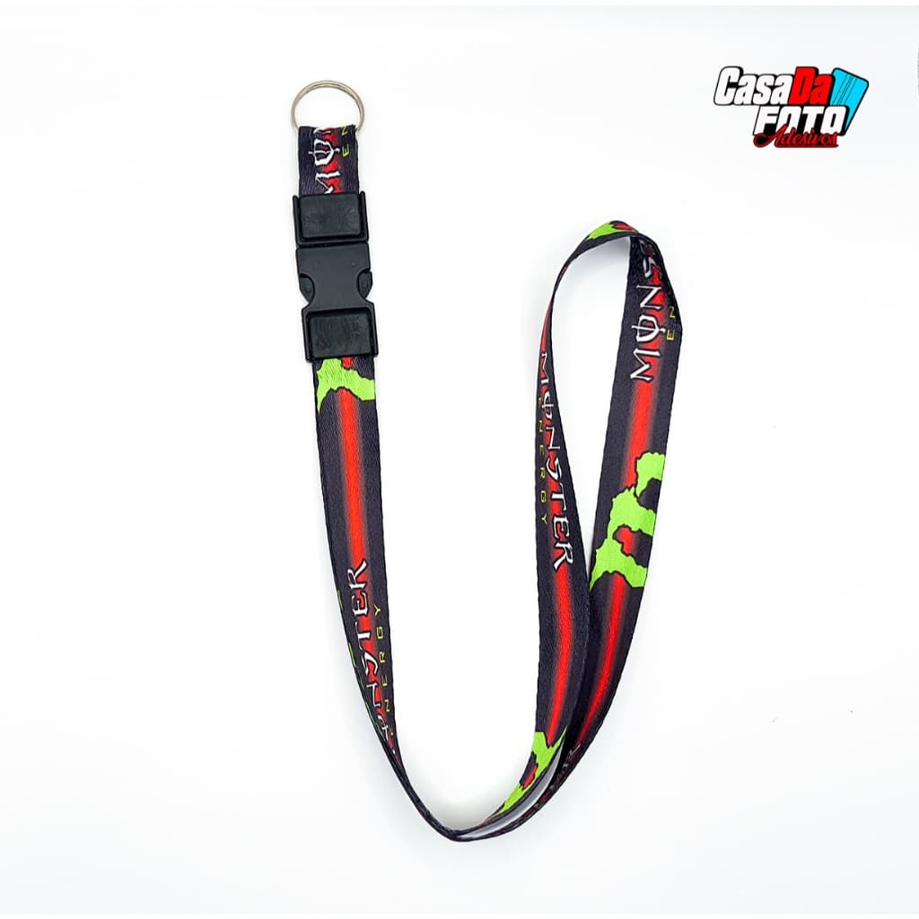 Chaveiro Monster preto com engate Rápido Moto Cordão Tirante Pescoço Crachá