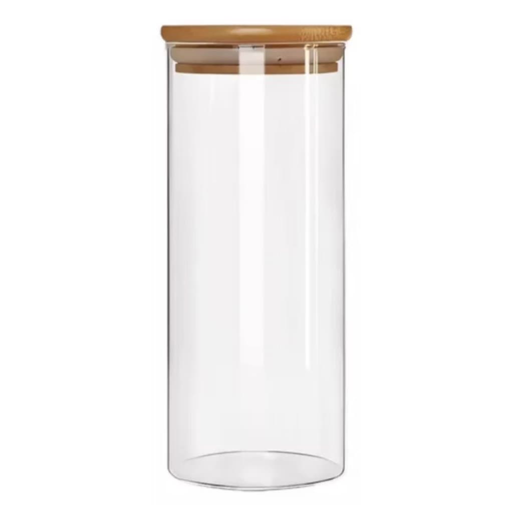 Pote de mantimento circular em vidro e tampa de bambu 1750ml