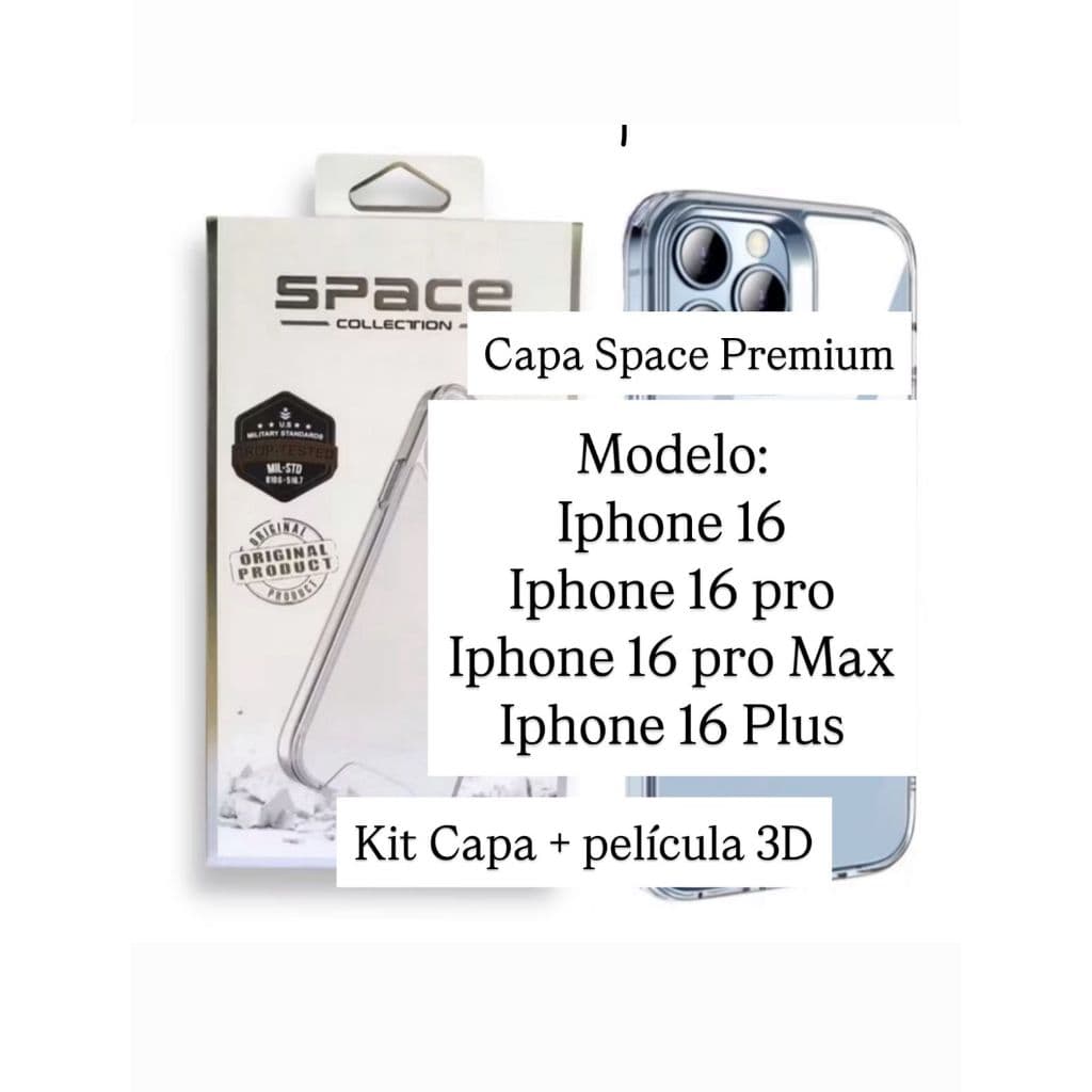 Capa Capinha Space Transparente iphone 16/iphone 16 pro/16 pro max/iphone 16 plus + pelicula 3D