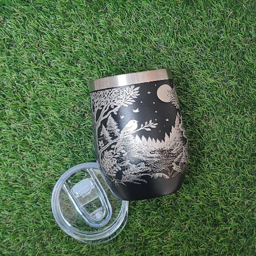 Copo Térmico CUIA 350ML com arte 360º graus Personalizado a Laser Tema: PASSARINHOS Com tampa e parede dupla