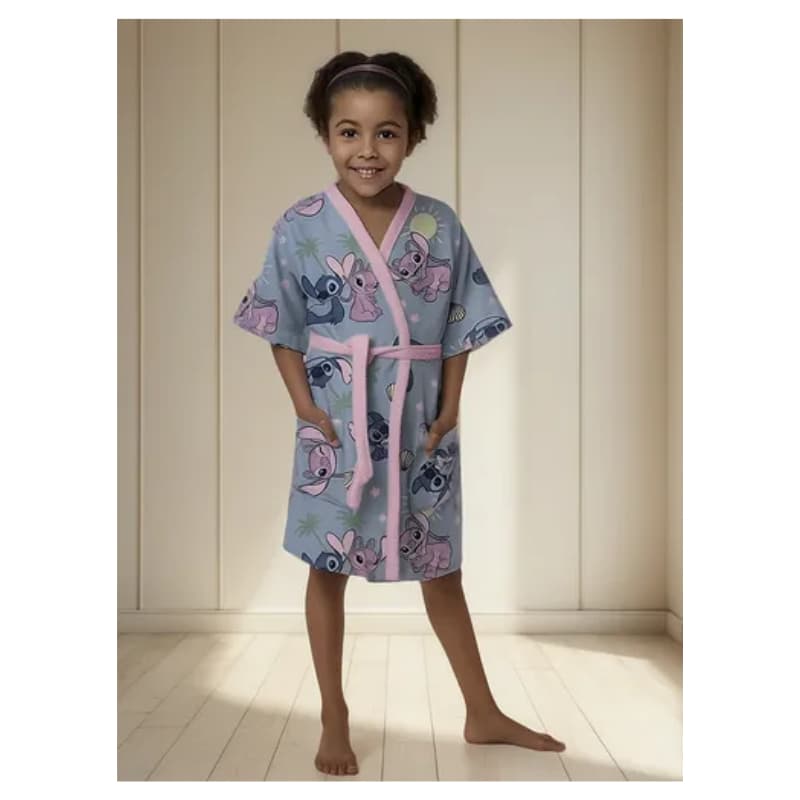 Roupão Piscina Praia Aveludado Stitch Lepper 2 A 7 Anos