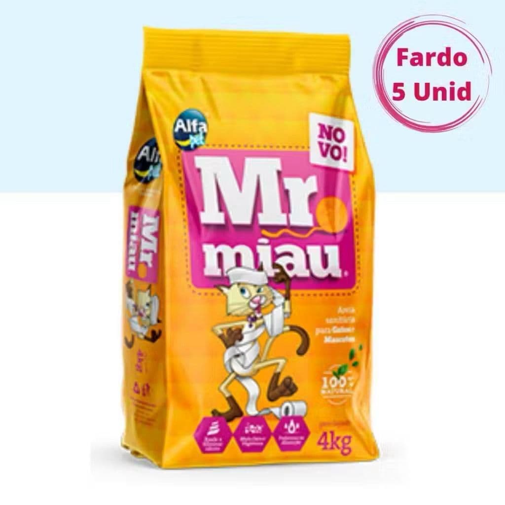Kit 5un. Areia Sanitária Higiênica Para Gatos Anti Odor Mr. Miau 20kg Total