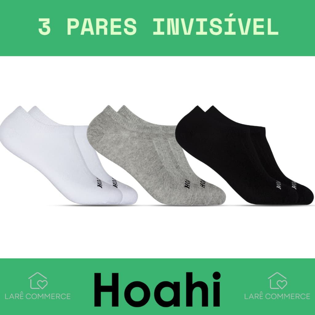 Meia Invisível Hoahi - Kit 3, 6, 9 ou 12 Pares - Branca Preta Cinza - 33/38 ou 39/43