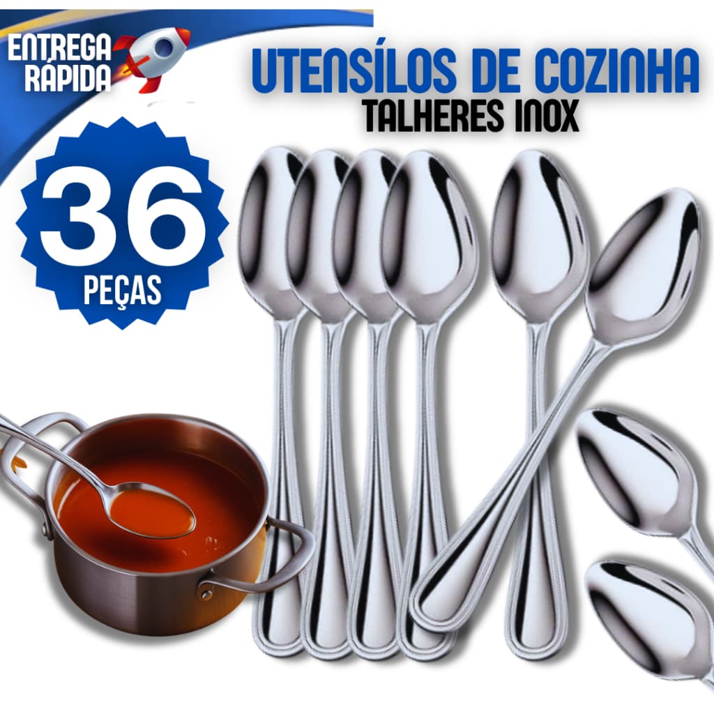 Kit 36 Colher Talheres 100% Aço Inox 36 Colher Premium Cozinha Buffet Restaurante Lanchonete