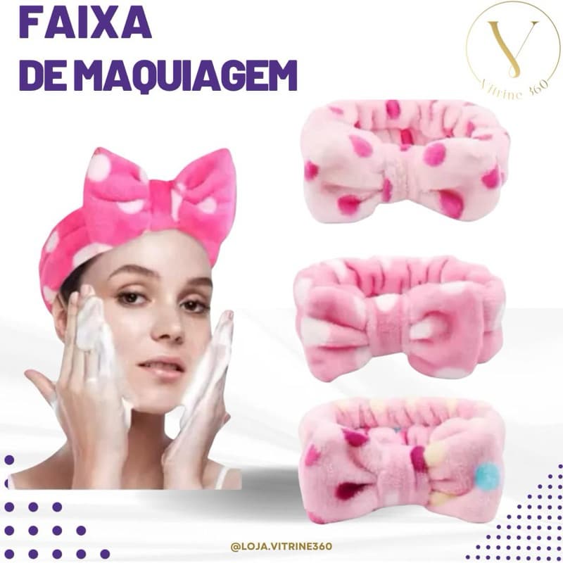 Faixa de Cabelo Maquiagem Spa Skincare com Laço – Macia e Fofa | Cor Sortida