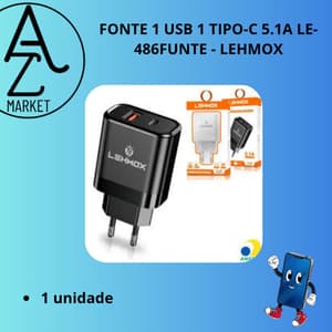 FONTE 1 USB 1 TIPO-C 5.1A LE-486FUNTE - LEHMOX