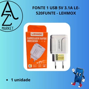FONTE 1 USB 5V 3.1A LE-520FUNTE - LEHMOX