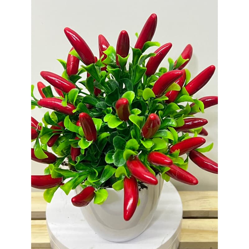 vaso com pimenta artificial altura 20 cm