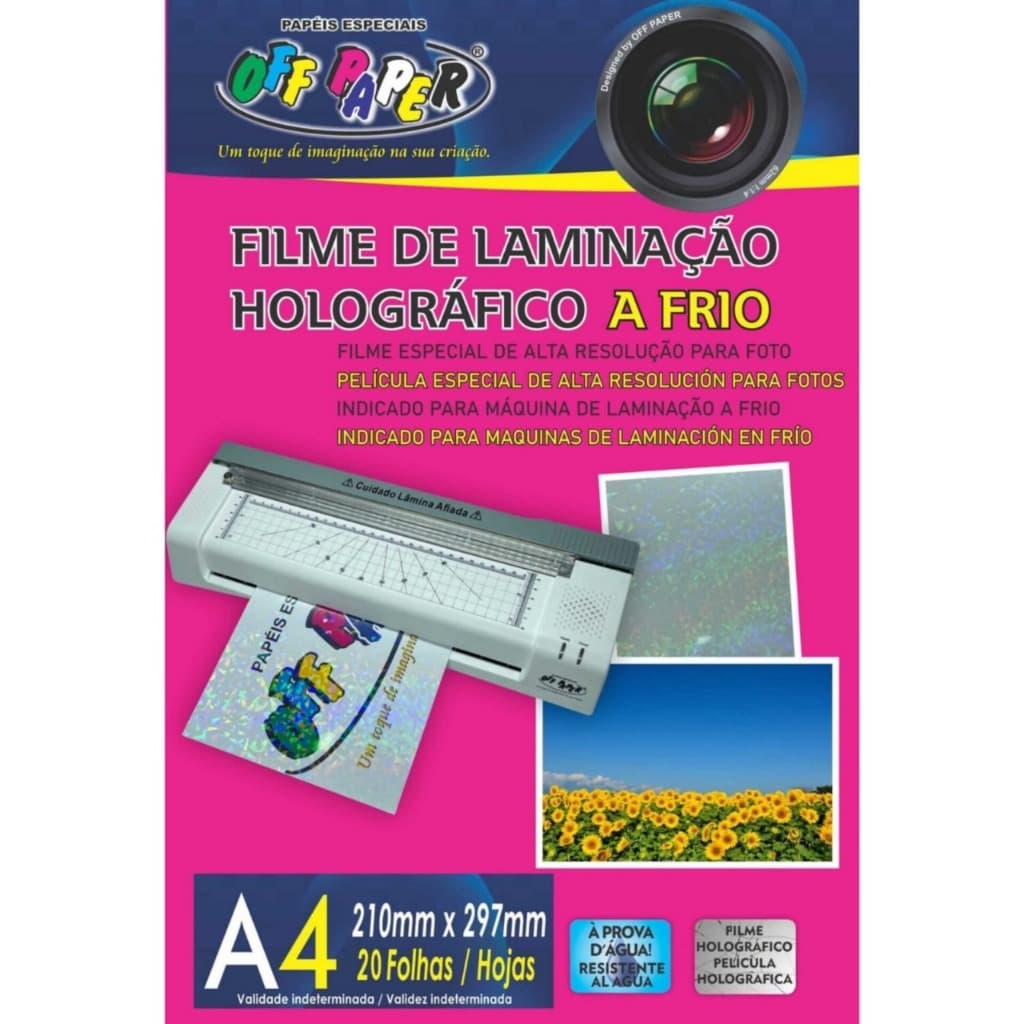 Filmes de Laminação a Frio Transparente e Holográfico 20 Folhas OFF PAPER