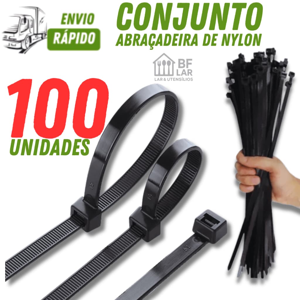 Cinta Plástica Abraçadeira de Cor Preto em Nylon 5cm Forte  Resistente Pacote com 100 ou 50 unidades