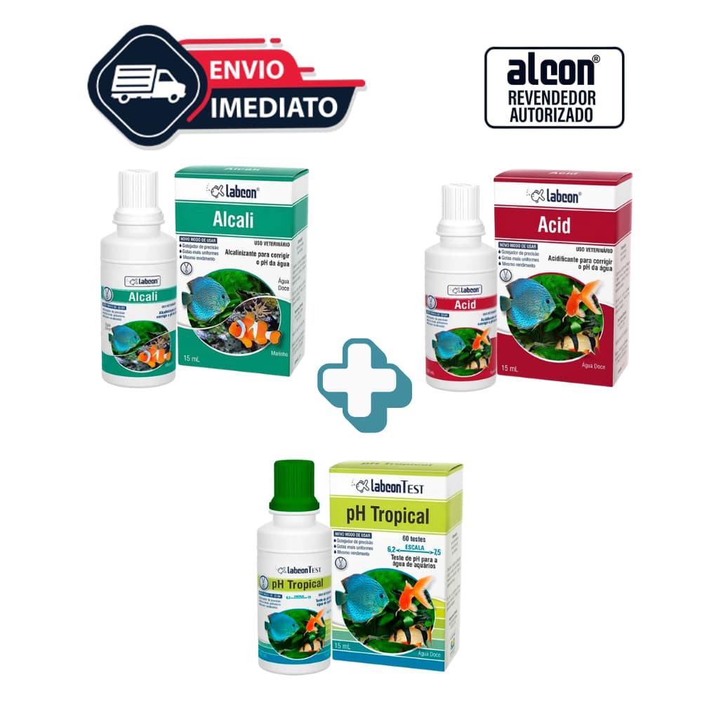 Kit para Aquário de Peixes - Teste PH Tropical + Labcon Alcali + Labcon Acid 15ml Alcon