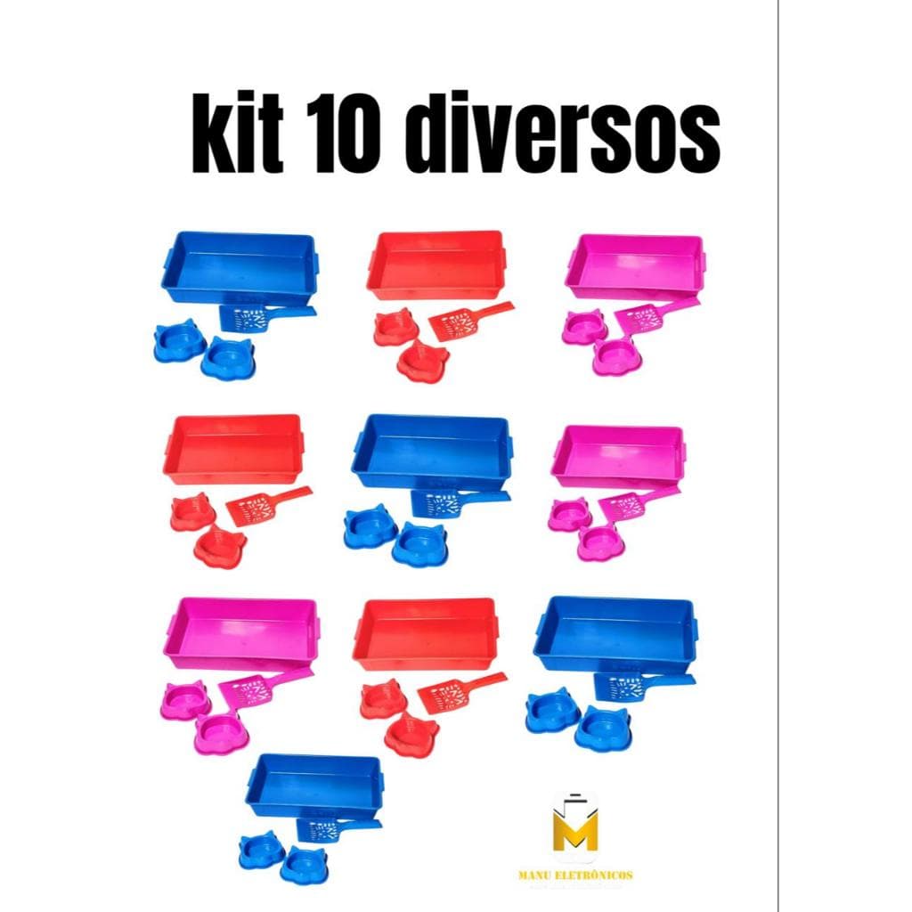 Kit 5 OU 10 Caixa de Areia para gatos + comedouro + bebedouro + pazinha