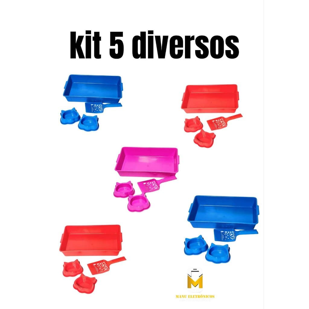 Kit 5 OU 10 Caixa de Areia para gatos + comedouro + bebedouro + pazinha