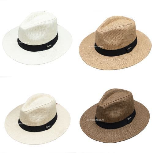 Chapéu Estilo Panamá Palha Shantung Faixa Preta Alta Qualidade Chapelaria Vintage Paris