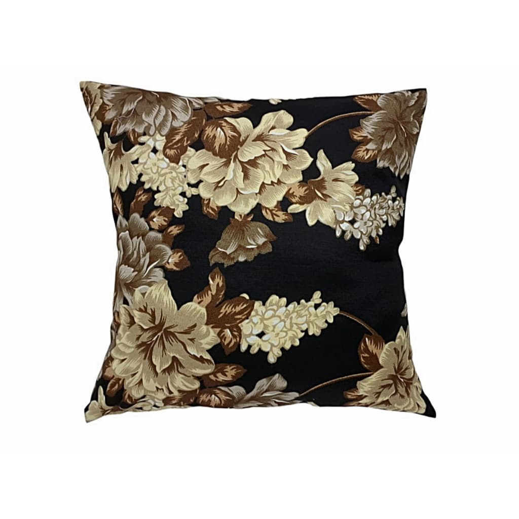 Kit 3 Capas Almofadas Preta Com Flores Bege 45x45cm Com Ziper Escondido