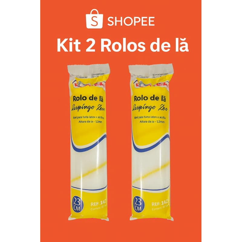 Kit 2 Rolos de Lã 23cm Compel Antirrespingo | Ideal para Tinta Látex e Acrílica | Altura da Lã 12mm | Envio Imediato