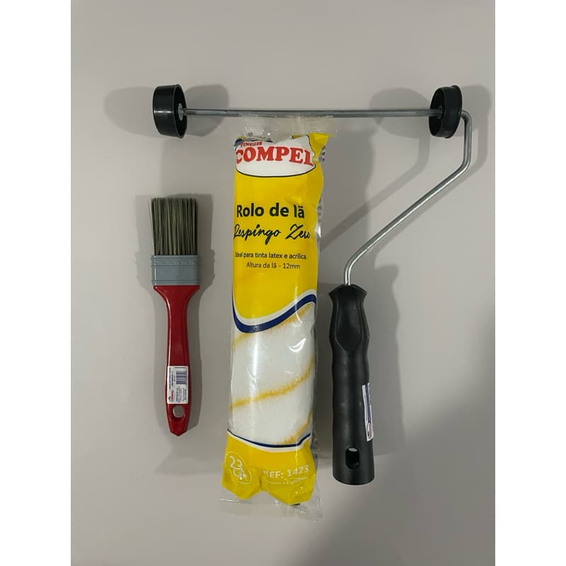 kit pintura Compel respingo zero / pincel, cabo mais rolo de lã sem respingo 23cm