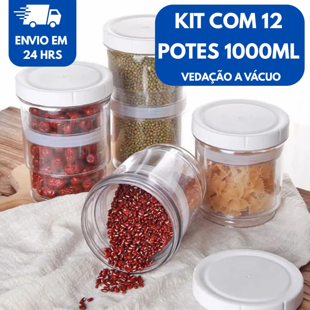 Kit 12 Pote Retrátil com Vedação Vácuo 550ml a 1050ml