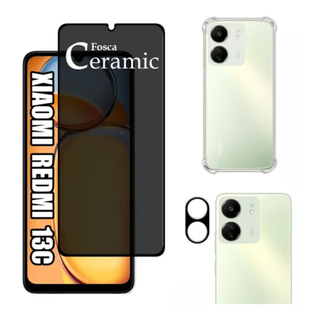Película Fosca Privativa Xiaomi Redmi 13C + Capa Capinha Anti Shock + Câmera