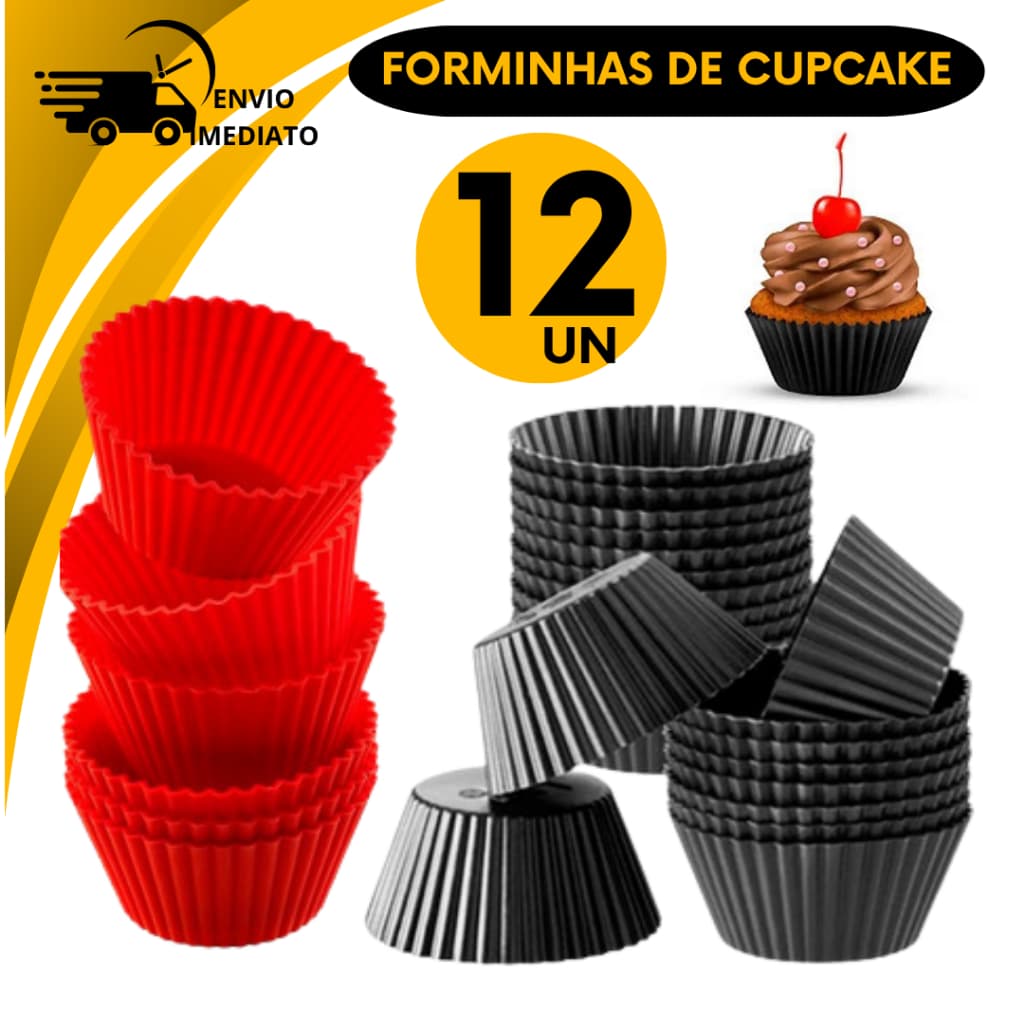 Kit 12 Forminhas Silicone Cupcakes Mini Forma Bolo Muffin Petit Gateau 6Cm