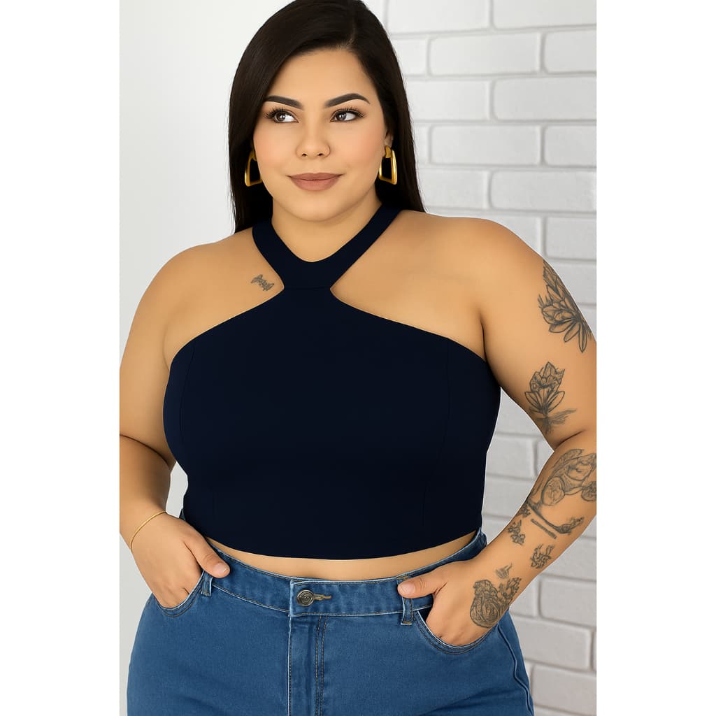 Cropped Feminino Plus Size G ao G2 - Alça Cruzada Scuba Liverpool