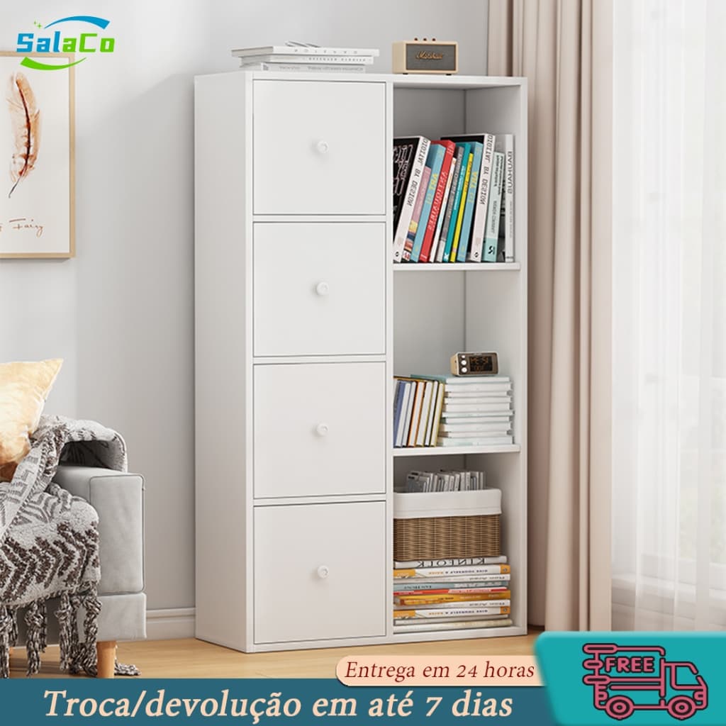Armário de armazenamento de 3/4 camadas com porta, armário de arquivo, gaveta, estante, prateleira para livros