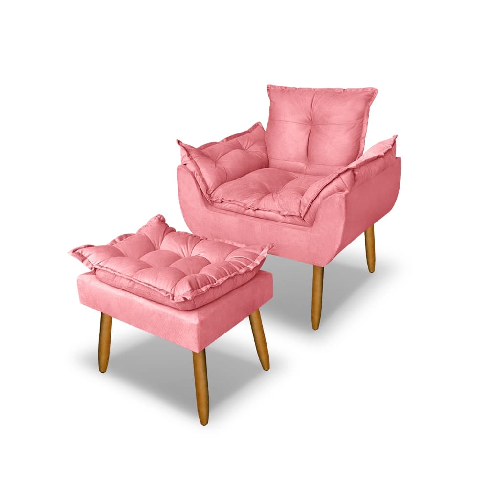 Poltrona com Puff Opala para Sala Quarto Suede Pé Palito