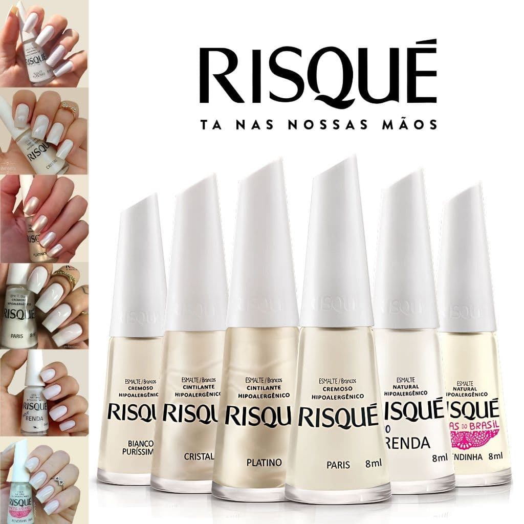 Kit 6 Esmaltes Brancos Risqué Cremoso Atacado Renda Francesinha