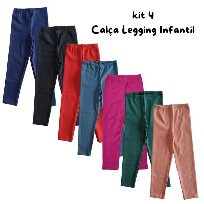 Kit 4 Legging Infantil Menina Lisa Ribana Elasticidade Alta Cores Variadas Tamanho 1 ao 10 Anos