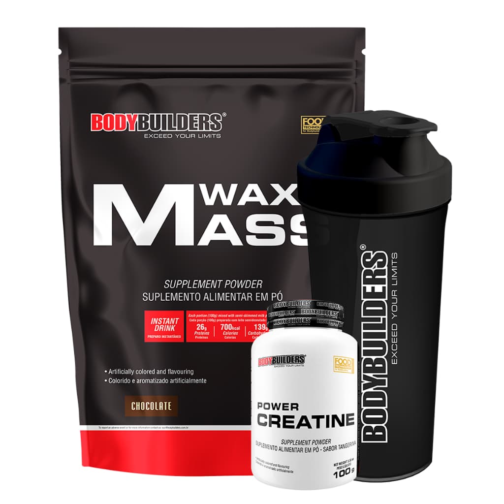 Kit Hipercalórico Waxy Mass 3kg + Power Creatina 100g + Coqueteleira - Bodybuilders
