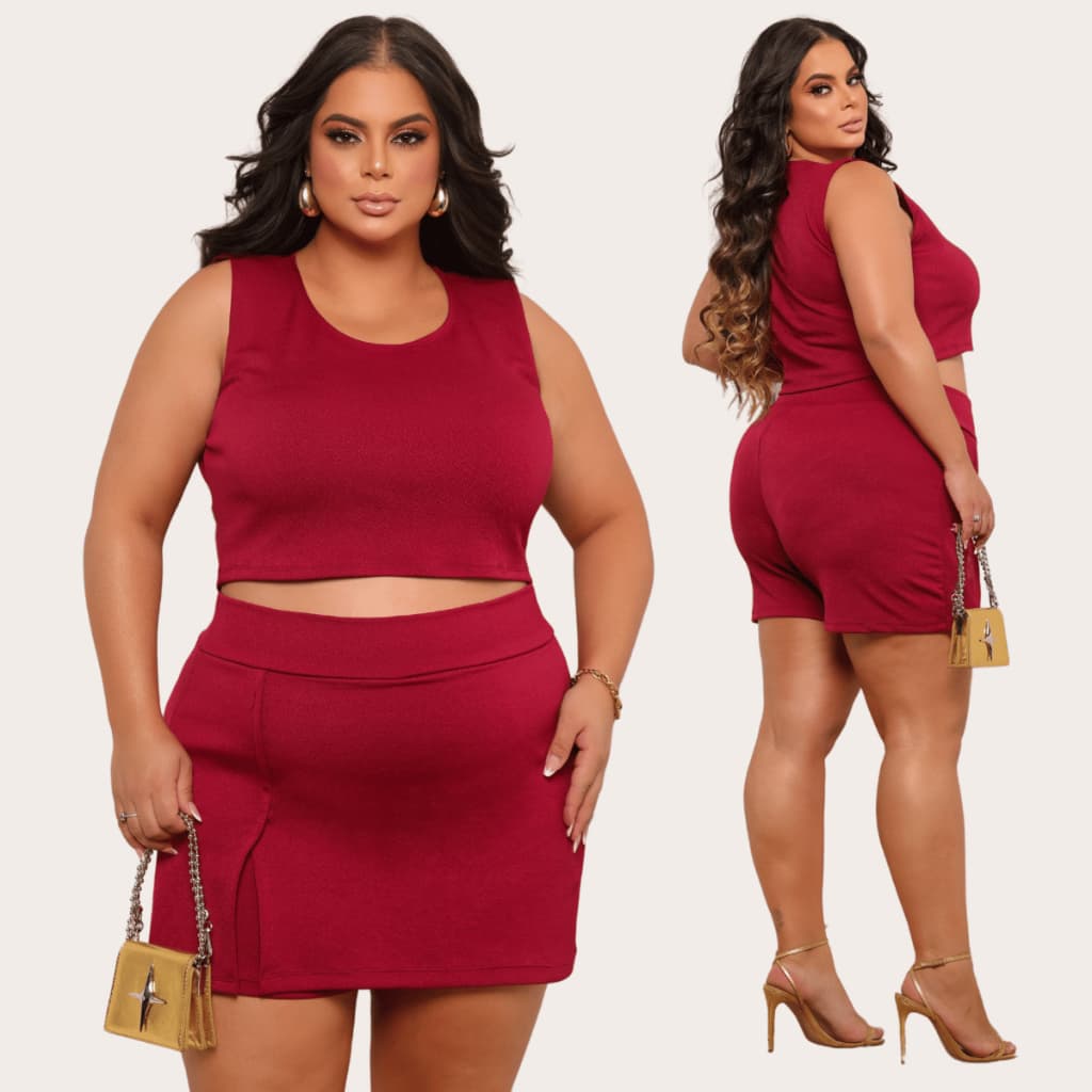 Conjunto Feminino Cropped +  Short Saia - Conjuntinho Plus Curve