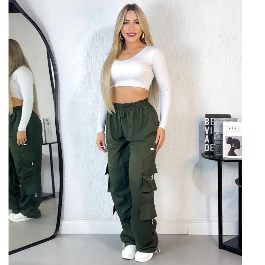 Calça Cargo Unissex wilde leg 2 estilos largo, Jogger, Tactel Leve, Estilo Parachute moda inverno