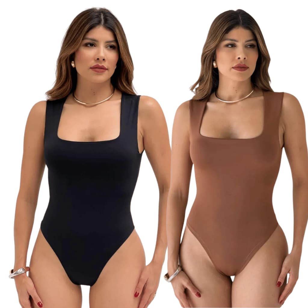 KIT 2  Body Regata Feminina Decote Quadrado