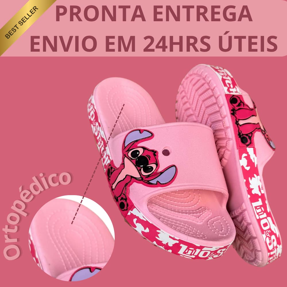 Chinelo Slide Stitch Infantil Masculino Feminino Palmilha Ortopédica Solado Anti Derrapante