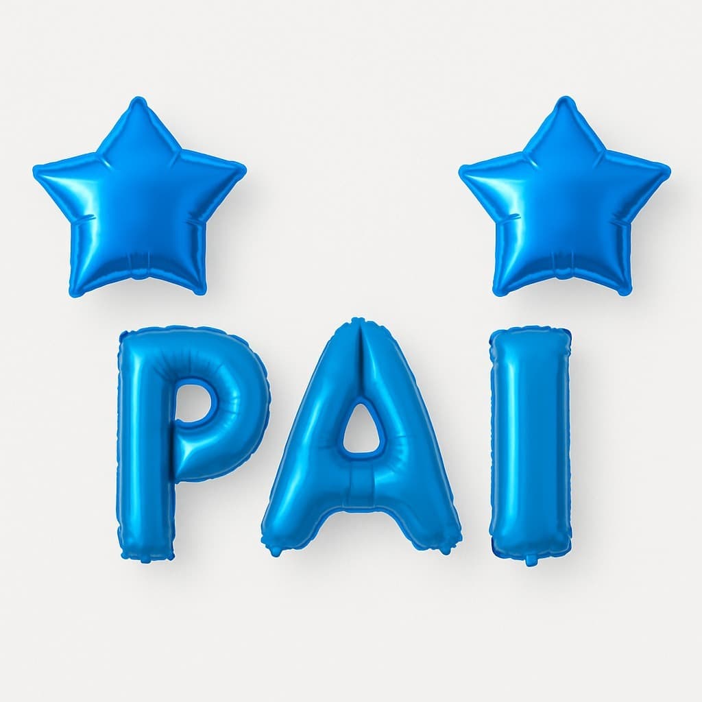 Balões de Letras "Pai" 40 cm Azul ou Dourado 2 estrela metalizada 45m - Dia dos Pais