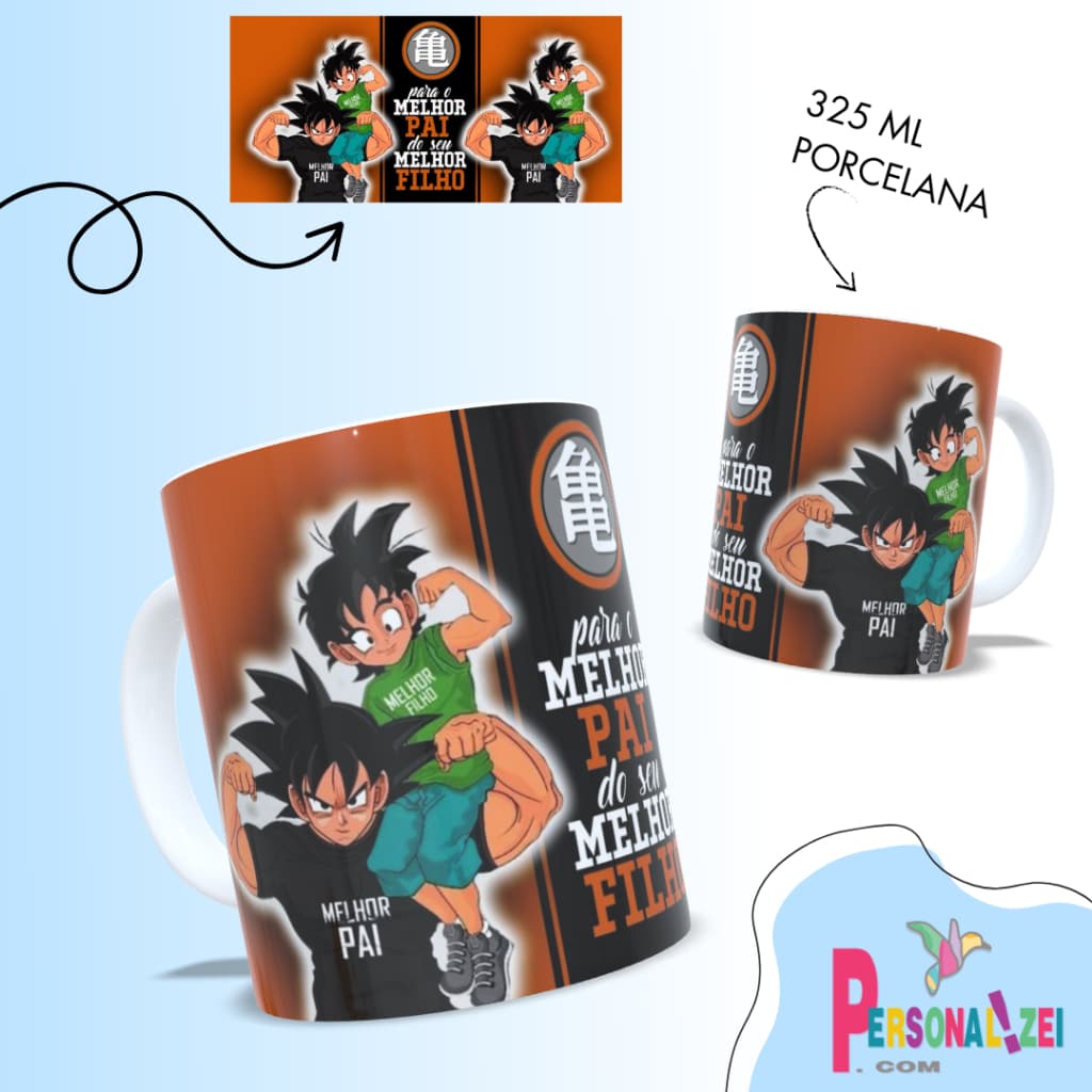Caneca Porcelana Personalizada Dia dos Pais Goku Xícara Personalizada Dragon Ball Presente Pai
