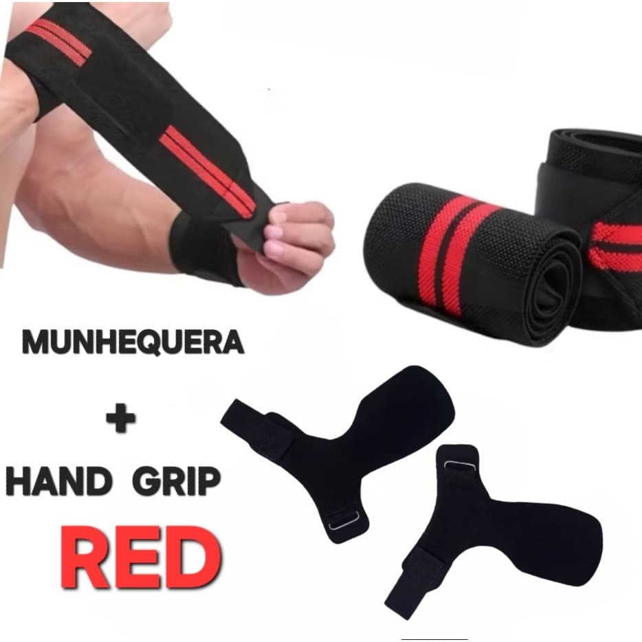KIT LUVA HAND GRIP DE ALTA RESISTÊNCIA +MUNHEQUERAS PROFISSIONAL PREMIUM AJUSTAVÉL E CROSSFT