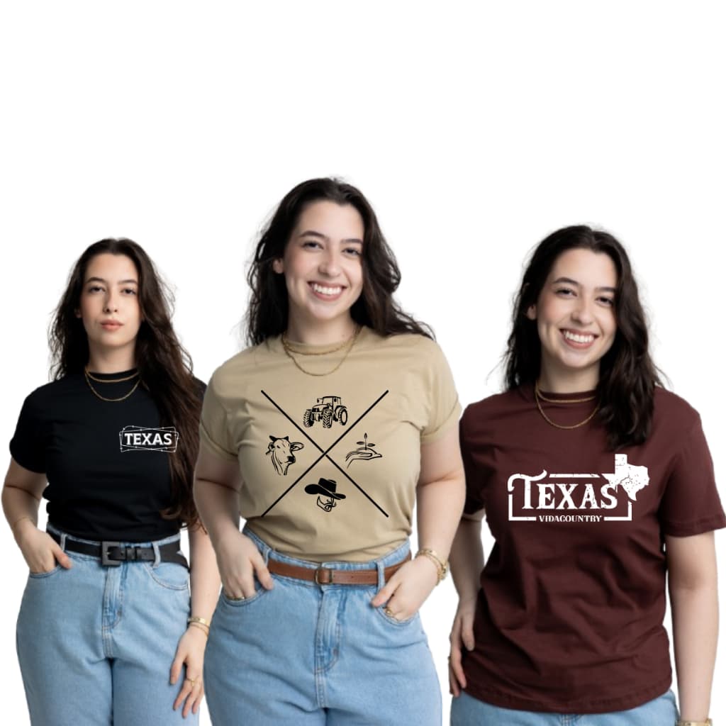 Kit 3 T-Shirt Feminina Estampada 100% Algodão Blusinha Country Tendência
