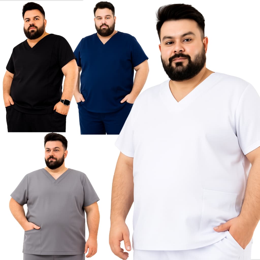 Blusa Scrub Plus Size Two Way Com Elastano Uniforme Pijama Cirúrgico Varias Cores
