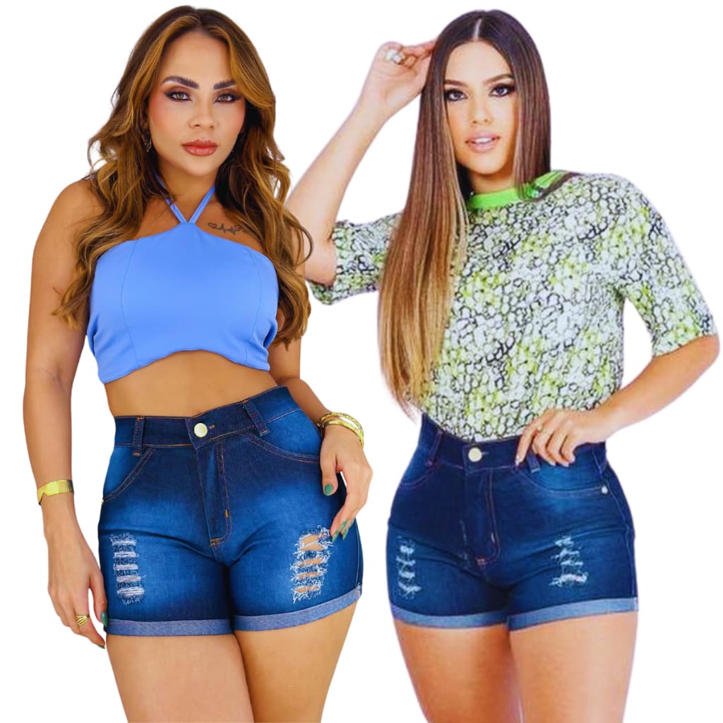 Short Jeans Feminino Barrinha Destroyed Levanta Bumbum Bermuda Cos Cintura Alta Blogueirinha TOP