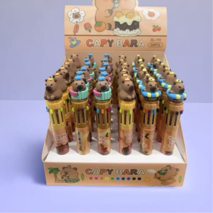 Caneta Capivara 10 CORES Capybara ponta 7mm Esferográfica Volta as Aulas Papealaria Colecionável