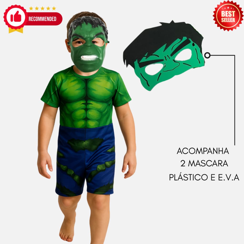 Fantasia infantil Hulk 2mascara resistente Super Herói - Envio Imediato