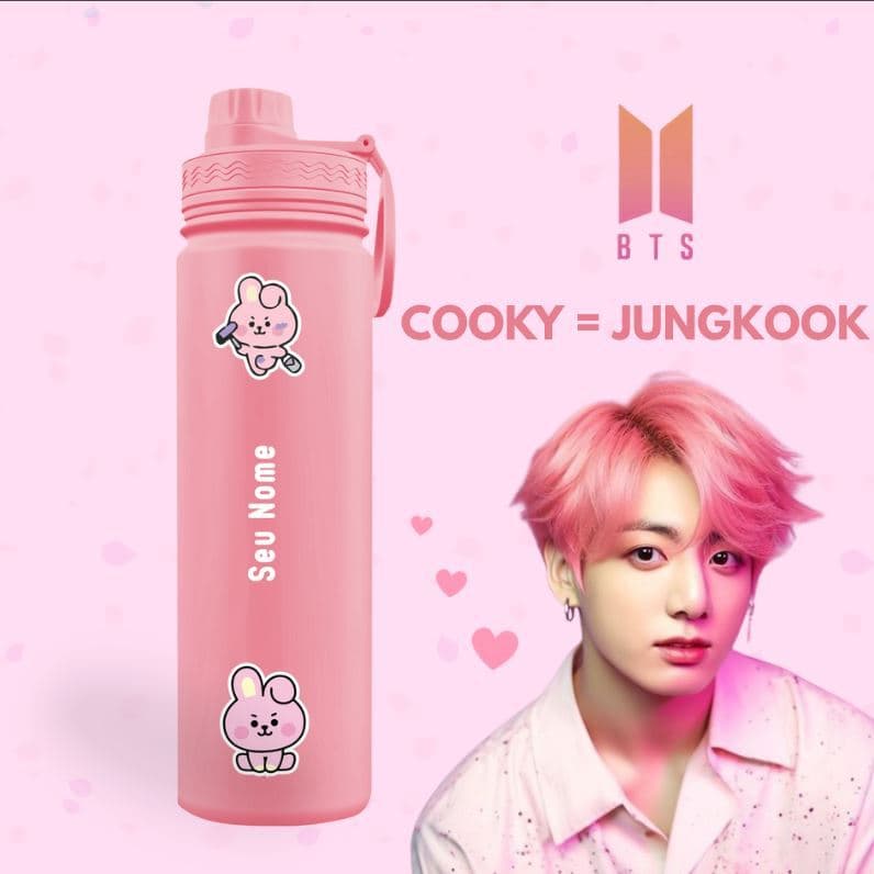 Garrafa Térmica com Alça Personalizada com Nome Presente Kpop Fã - BTS - Cooky = Jungkook