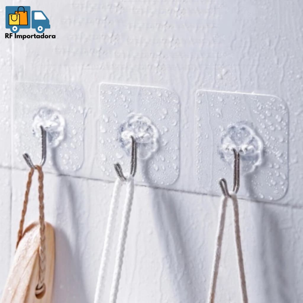 Kit 10-15 Ganchos Adesivos Prateado/Transparente Para Paredes De Cozinha, Banheiro, Quartos E Casa