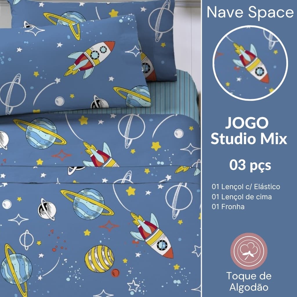 Jogo de Lençol SOLTEIRO 03 Peças Estampas Infantis KIDS Percal Estampas Menino e Menina