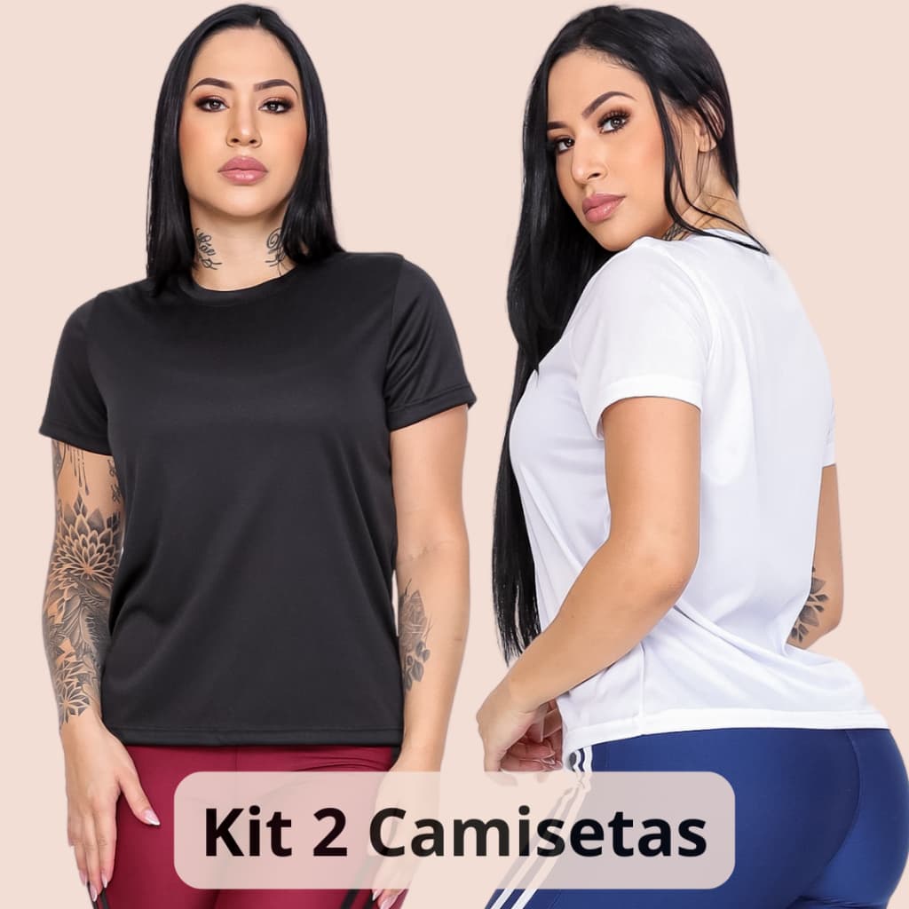 Kit 2 Camiseta Feminina Manga Curta Dry Fit Academia Corrida Fitness Respirável Esporte Dia a Dia