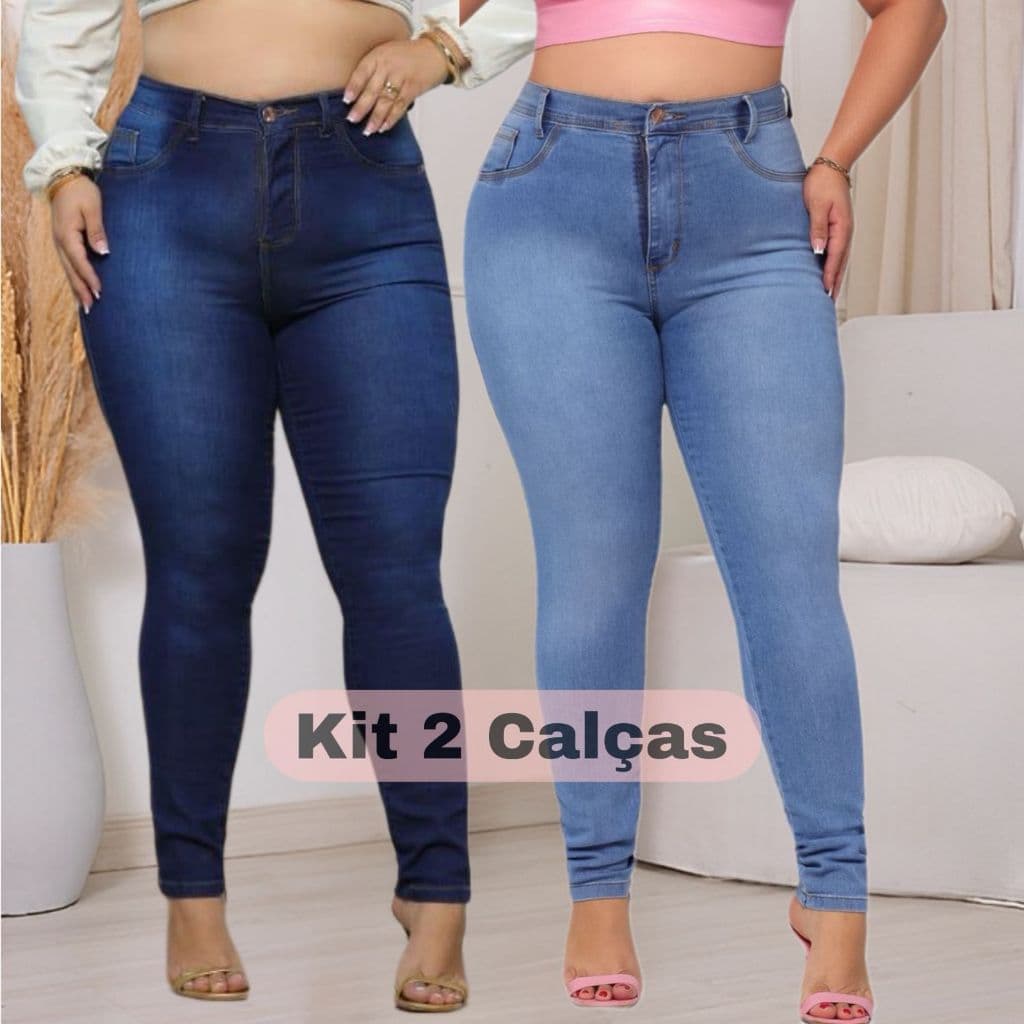 Kit 2 Calça Jeans Plus Size Feminina Alta Qualidade Com Elastano