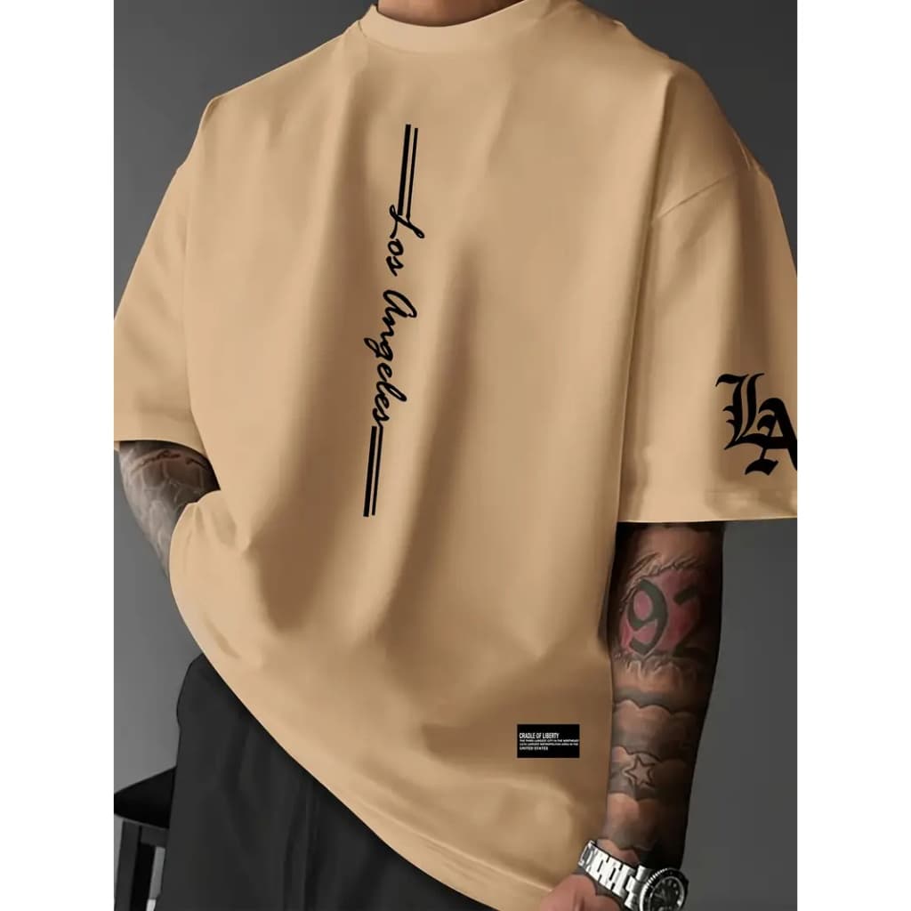 Camiseta Masculina Algodão Tradicional PlusSize Infantil StreetWear Estilo Urbano LA Los Angels Reto